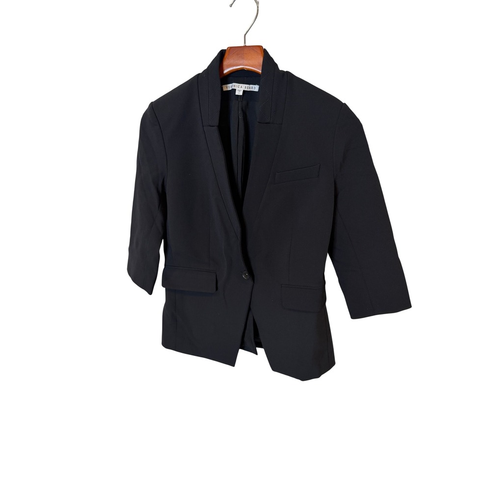 Veronica Beard Black Tailored Blazer Size 6 Three-Quarter Sleeve Stitched Lapel